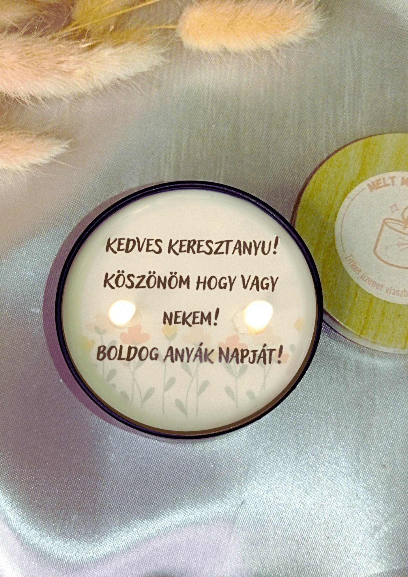 Anyák napi üzenetes gyertya, ajándék anyák napjára, keresztanyukáknak